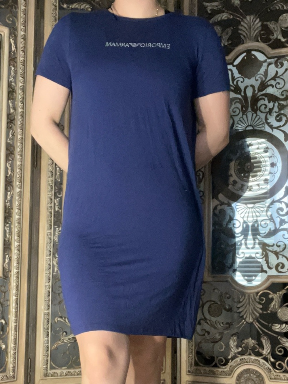 Emporio Armani Navy Short Sleeve Mini T-Shirt Dress